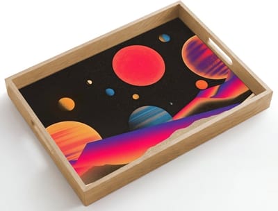 Dienblad hout 50x35 cm - Schootdienblad - Hemel - Planeten - Felgekleurd - Borrelplank rechthoek - Plateau dienbladen