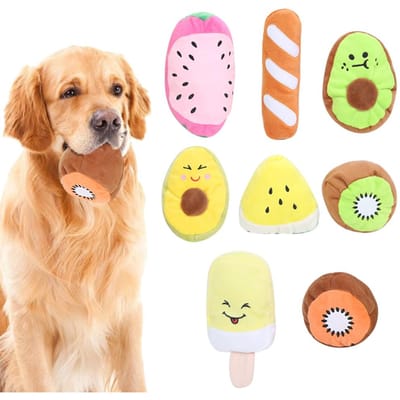 8 Stuks Huisdier Hond Puppy Kauw Pluche Geluid Fruit Serie Speelgoed Interactief Trainingsspeelgoed yellow