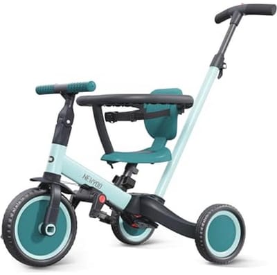 Driewieler voor Peuters van 1-3 jaar - Peuterfiets met Ouder-Schuifgreep, Rugleuning en Veiligheidsgordel - Groen