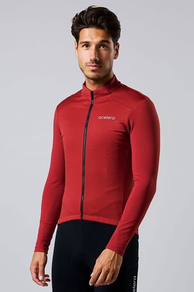 Acelera Intermediate Fleece Winter Jacket Burgundy Red- Thermo - Fietsjack - Wielrenjack - Fietsjas - Heren - Fietsshirt Lange Mouwen- Maat XXL