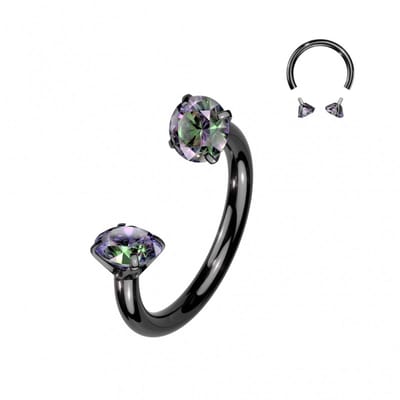 Piercing titanium horseshoe crammetje met steen 1.2x8x3 - zwart - LMPiercings