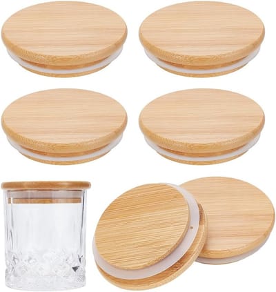 6 Stuks Bamboe Deksel voor Mason Jars, 85mm Cirkelvormige Flessendeksels met Siliconen Afdichting, Herbruikbare Deksel voor Wijde Opening Mason Jars