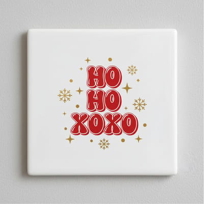 15x15 cm Kerst Tegel - Ho Ho Xoxo Feestelijke Design met Sneeuwvlokken en Sterren