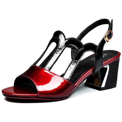 Sandales d'été pour femmes à bout ouvert, talons carrés, chaussures ajourées, rouge vin, style coréen, chaussures pour femmes 38