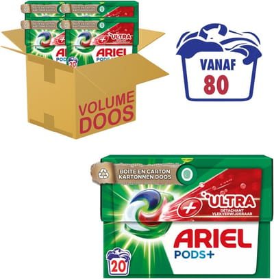 Ariel Wasmiddel Pods +Ultra Vlekverwijderaar - 4 x 20 Wasbeurten Voordeelverpakking