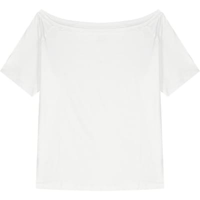 T-shirt ample à manches courtes et épaules dénudées pour femmes, été nouveau, décontracté, couleur unie irrégulière, haut polyvalent M blanc