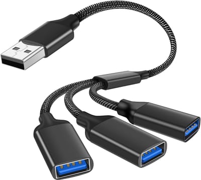 USB-splitterkabel, 3-in-1-stekker naar 3 USB 2.0-vrouwtjesconnectoren, oplaadverlengkabel, gegevensoverdrachtverlenger, geschikt voor Mac, Xbox One, PS4, PS5 en laptops.