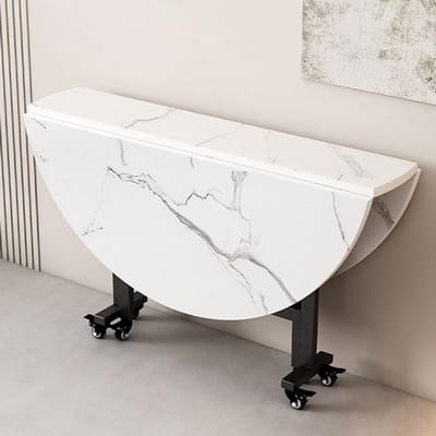 Opvouwbare Eettafel - Kleine Keukentafel - Ruimte Besparen - Met Wielen - 100 x 75 cm - Wit