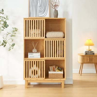 Boekenkast Ypäjä schap 126x76x32,5 cm bamboe naturel [en.casa]