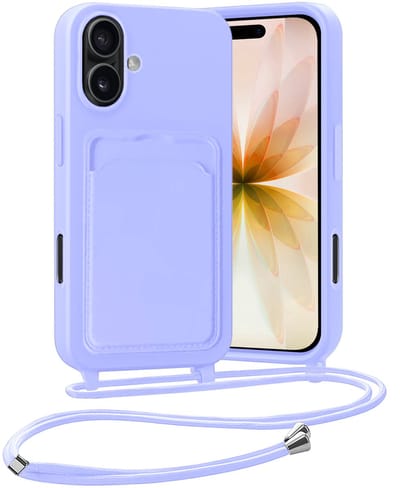 Hoesje Geschikt voor iPhone 17 Hoesje Met Telefoonketting Pasjeshouder Case Koord - Hoesje Geschikt voor iPhone 17 Hoes Met Kaarthouder - Lila