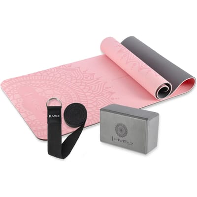 HMS YM10 Serie - Yoga Set - TPE Yoga Mat - Grijze Blok - Yoga Riem
