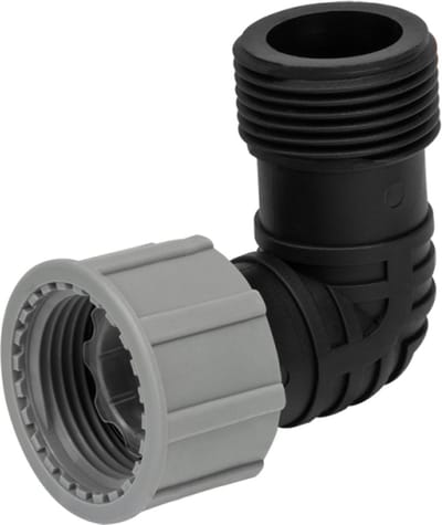 Bradas elleboog voor collectors – 1" mannelijke x 1" vrouwelijke schroefdraad – Voor elektroklep-manifolds – Polypropyleen – Irrigatie