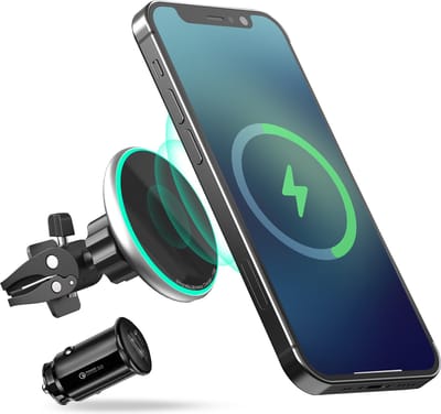 Telefoonhouder met Magnetische Draadloos Snelladen 15W – Magnetische telefoonhouder geschikt voor iPhone 12/13/14 en Magnetische cases – Douxe