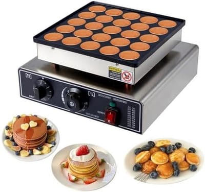 Pannenkoekenmaker - Mini poffertjespan - Snelle snacks maken - Antiaanbaklaag - 25 gaten - Zilver