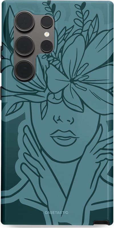 Casetastic hoesje geschikt voor Samsung Galaxy S24 Ultra - Dubbellaagse bescherming - Flora Femme - Fashion Case - Petrol Donkergrijs Grijs