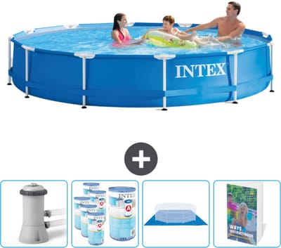 Intex Rond Frame Zwembad - 366 x 76 cm - Blauw - Inclusief Zwembadfilterpomp - Filters - Grondzeil - Zwembadgids