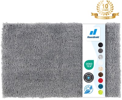 FLOORDIREKT Badmat SKY - Badmat in Vierkant & Rond - Antisliprug - Zilvergrijs - 50 x 60 cm