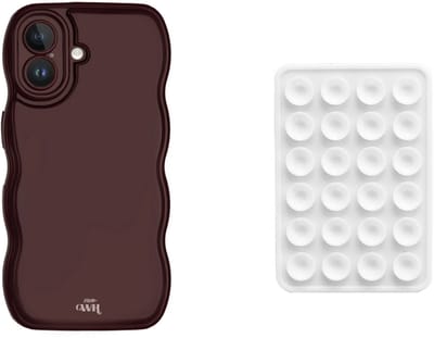 xoxo Wildhearts Telefoonhoesje Glossy Wavy Case Burgundy + Telefoonsticker Stick On Me Square Wit – geschikt voor iPhone 17