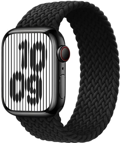 Stravo Gevlochten Nylon Bandje voor Apple Watch – Solo-stijl – Verstelbaar & Elastisch – Zwart – Geschikt voor Apple Watch 42mm (Series 11/10), 41mm (Series 9/8/7), 40mm (Series 6/5/4/SE 1/2/3), 38mm (Series 3/2/1) – L