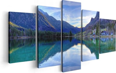 Artaza Canvas Schilderij Vijfluik Meer Met Weerkaatsing In De Bergen - 100x50 - Foto Op Canvas - Canvas Print