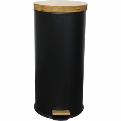 Core® Pedaalemmer 30 Liter - Pedaalemmer - Prullenbak 30 Liter - Roestvrij staal Hout - Zwart - 30cm x 30cm x 63cm