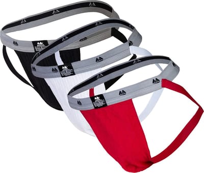 MM Sports The Original Swimmer/Jogger Jockstrap 1 inch Multipack 1x Black + 1x White + 1x Red - MAAT S - Heren Ondergoed - Jockstrap voor Man - Mannen Jock