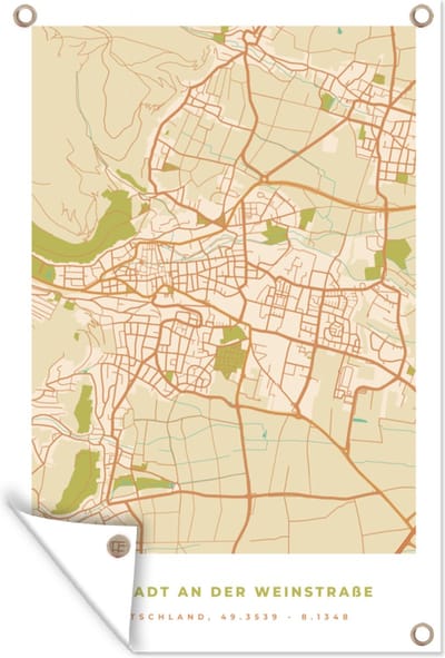 Muurdecoratie Neustadt an der Weinstraße - Kaart - Vintage - Plattegrond - Stadskaart - 120x180 cm - Tuinposter - Tuindoek