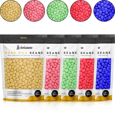 Bolusso - Wax Bonen Starter Kit - Wax Parels - 5 Soorten Bonen - Tea Tree - Roos - Kamile - Aardbei - Honing - 500 Gram - Wax Korrels - Hars - Brazilian Wax - Gevoelige huid