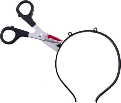 Halloween/horror verkleed diadeem - schaar door hoofd - kunststof - verkleedaccessoires