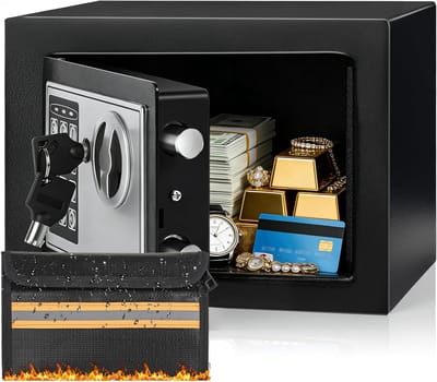 Digitale Elektronische Kluis van 6.6L met Brandwerende Geldtas, Stalen Beveiligingskluis met Toetsenbord en 2 Sleutels voor Geld, Sieraden en Documenten