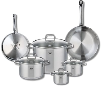 Set van 2 Koekenpannen 24 en 28 cm en 4 kookpotten 12, 14, 20 en 26 cm Elo Profi Citrin
