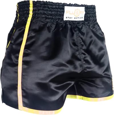 Fluory Kickboks Broek Muay Thai Short Zwart Geel MTSF37 - XS