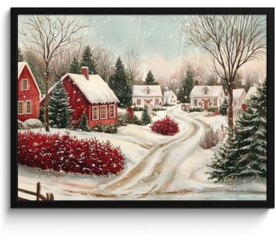 Poster in lijst - Fotolijst 80x60 cm - Posters - Kerstsfeer - Landelijk - Rood - Posterlijst zwart - Decoratie - Wanddecoratie woonkamer - Muurdecoratie slaapkamer - Kerstversiering - Kerstdecoratie voor binnen - Kerstmis