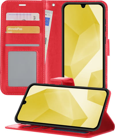 Hoesje - Met Pasjeshouder - Geschikt voor Samsung Galaxy A16 - Luxe Bookcase Portemonee - Flip Case - Kunstleer Book Case - Flipcase - Book Cover - Walletcase - Portemonneehoes - Telefoonhoesjes - Rood