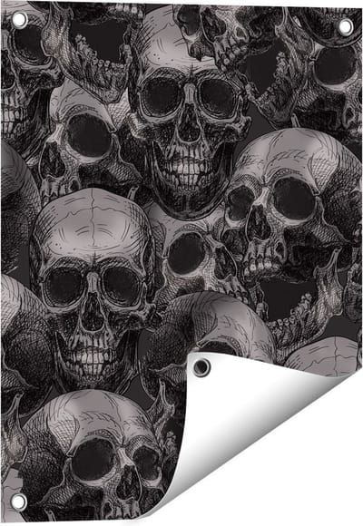 Gards Tuinposter Schedels - Doodshoofden - Doodskoppen - 40x50 cm - Tuindoek - Tuindecoratie - Wanddecoratie buiten - Tuinschilderij