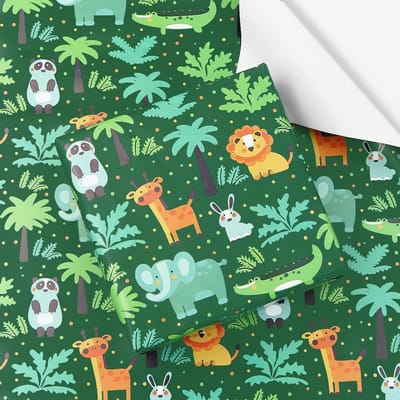 Dailygoods- Verjaardagsinpakpapier met bosdieren - Cadeaupapier kinderen - Inpakpapier rollen - Babyshower - 4 vellen 50x70 cm - Kleurrijk ontwerp