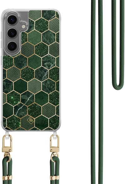 Casimoda® hoesje met koord - Geschikt voor Samsung S24 Plus - Kubus Groen - Afneembaar koord - TPU/polycarbonaat - Groen