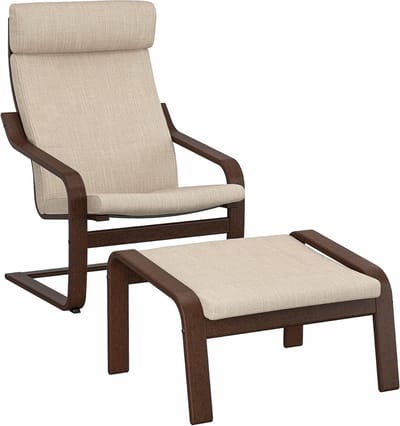 Fauteuil met voetenbank - Comfortabele stoel - Ontspannen zitten - Gebogen eiken frame - B - Beige