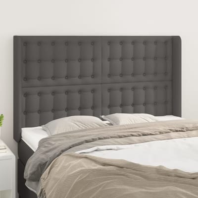 vidaXL - Hoofdbord - met - randen - 147x16x118/128 - cm - kunstleer - grijs