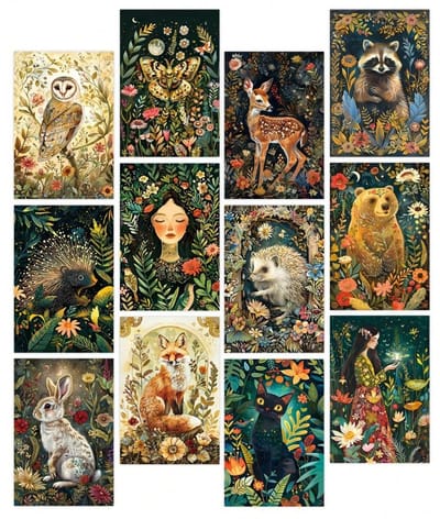 Postkaarten - Set van 12 kaarten met een fantasy-dieren thema