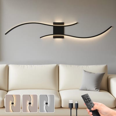 MUPOO Oplaadbare Wandlamp Binnen 100cm Zwart – Draadloze & Dimbare LED Wandlamp – 3000K-6000K Kleurinstelling – Touch + Afstandsbediening – USB-C – Moderne Muurlamp voor Woonkamer Slaapkamer Gang