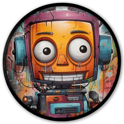 Poster in lijst Rond - Fotolijst 40x40 cm - Posters - Robot - Graffiti - Oranje - Kleuren - Ronde posterlijst zwart - Decoratie - Wanddecoratie woonkamer - Muurdecoratie slaapkamer