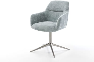 Eetkamerstoel Pejo-Flex kruispoot roestvrij staal chenille pastelblauw 360° draaibaar rocker-functie pocketveer kern