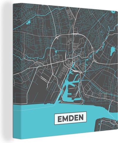 Canvas Schilderij Kaart – Plattegrond – Stadskaart – Emden – Duitsland – Blauw - 20x20 cm - Wanddecoratie