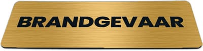 Deurbordje Goud-look met tekst brandgevaar - Formaat 150 x 50 mm x 1,6 mm - Zelfklevend | Luxe uitstraling | Geborstelde Gouden toplaag | Gratis Verzending | Decoporta