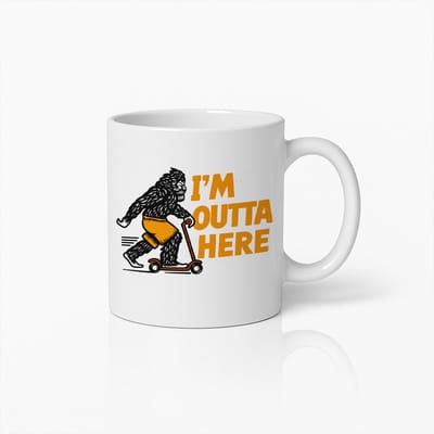 I’m Outta Here Mok – 330 ml Grappige Bigfoot Koffiebeker – Stoer Step Ontwerp – Perfect Cadeau voor Avonturiers en Kantoorhumor Fans