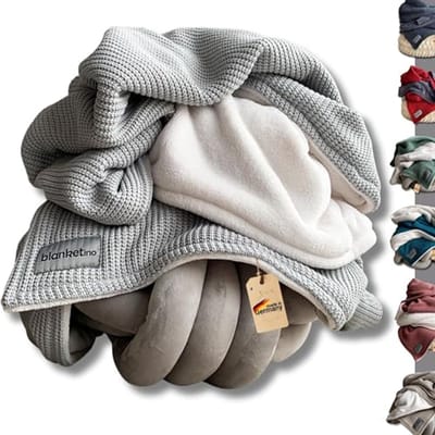 Knuffeldeken Breien Zijdegrijs 145 x 210 cm - Zachte Warme Woondeken van Wellness-Fleece en Katoen