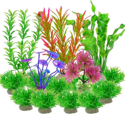 La'Moussawi ® Aquariumdecoratieset met 15 kunstplanten en koraal voor kleurrijke onderwaterscènes