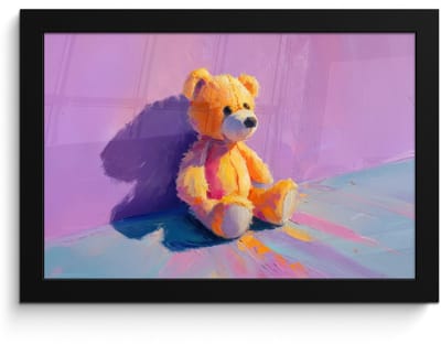 Poster in lijst - Fotolijst 30x20 cm - Posters - Teddybeer - Schaduw - Penseelstreken - Paars - Posterlijst zwart - Decoratie - Wanddecoratie woonkamer - Muurdecoratie slaapkamer