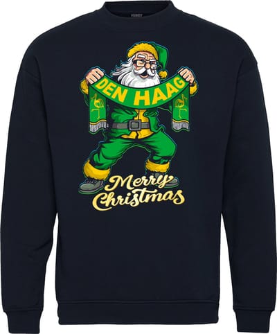 Kersttrui Kerstman Den Haag | Foute Kersttrui Dames Heren | Kerstcadeau | Den Haag supporter | Navy | maat XS